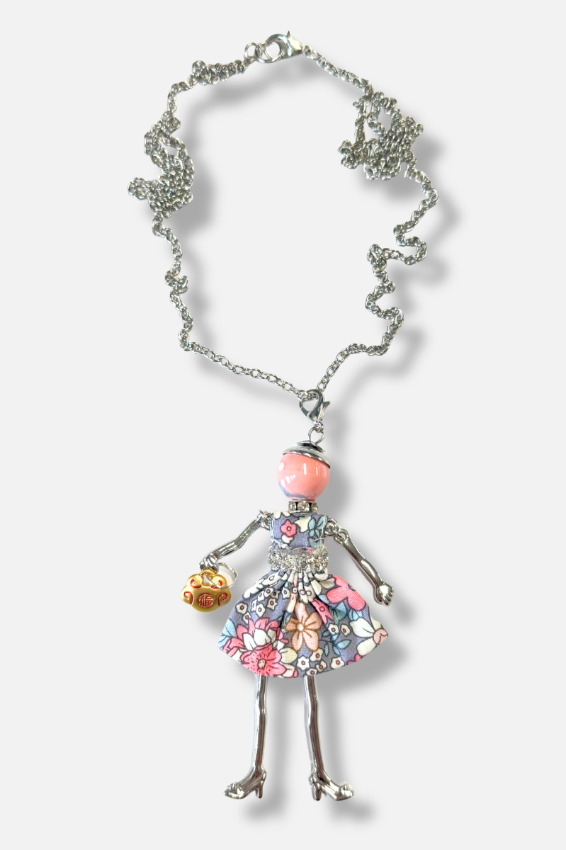 Mah-Jongg Doll Trinket Necklace - Pink