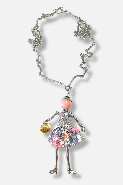 Mah-Jongg Doll Trinket Necklace - Pink