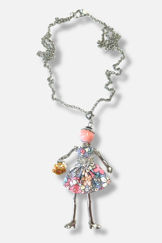 Mah-Jongg Doll Trinket Necklace - Pink