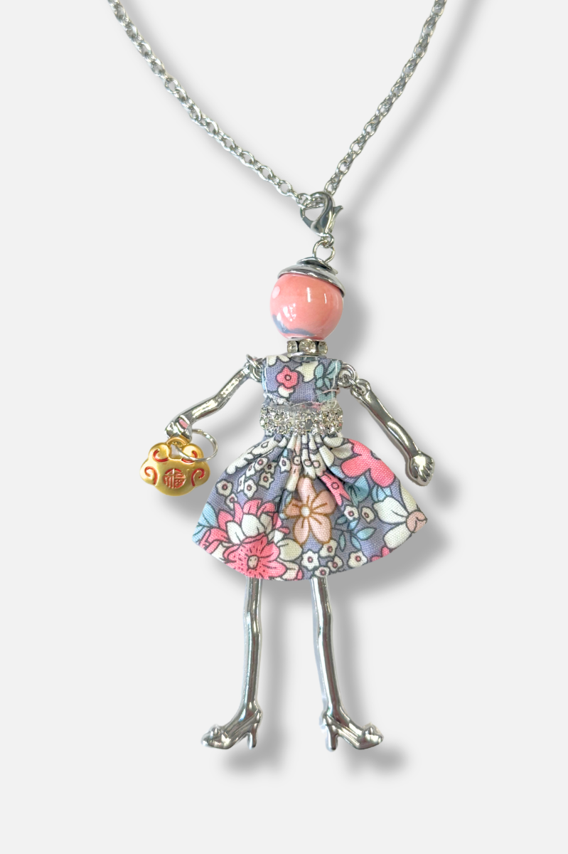 Mah-Jongg Doll Trinket Necklace - Pink