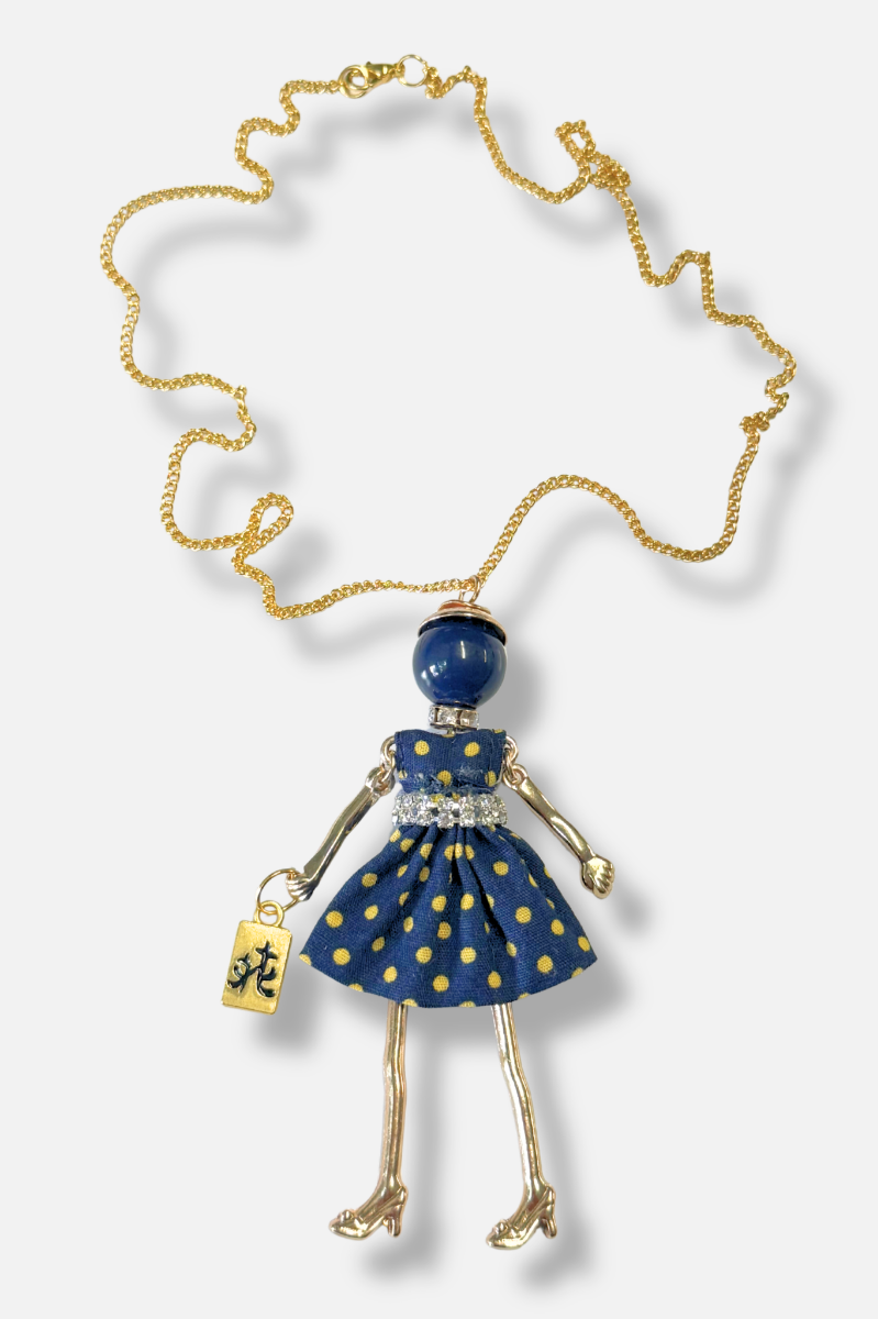 Mah-Jongg Doll Trinket Necklace - Navy