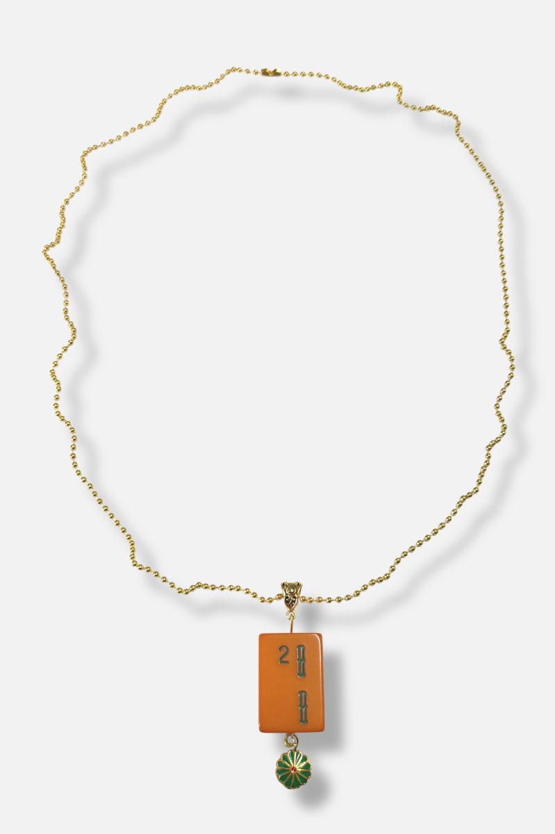 Vintage Bakelite Mah-Jongg Tile Necklace - Green Charm