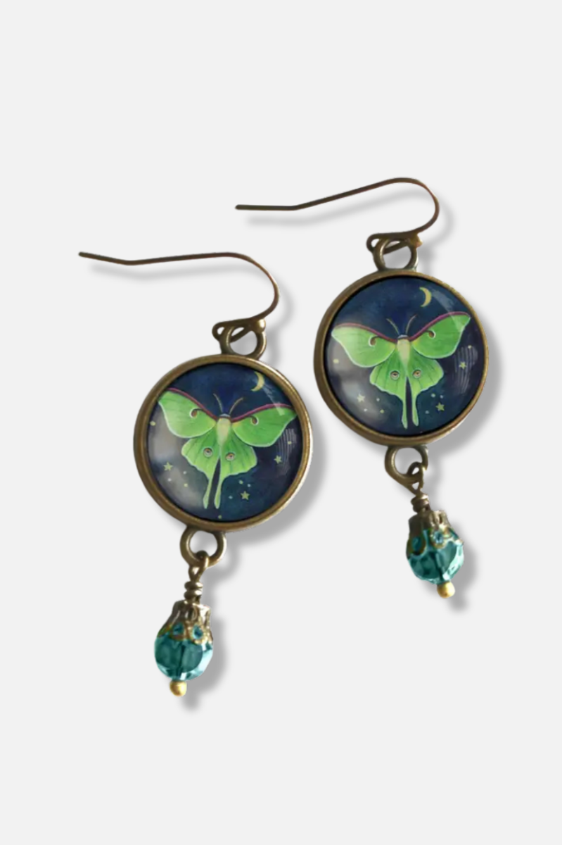 Glass Cabochon Earrings - Luna Moth 