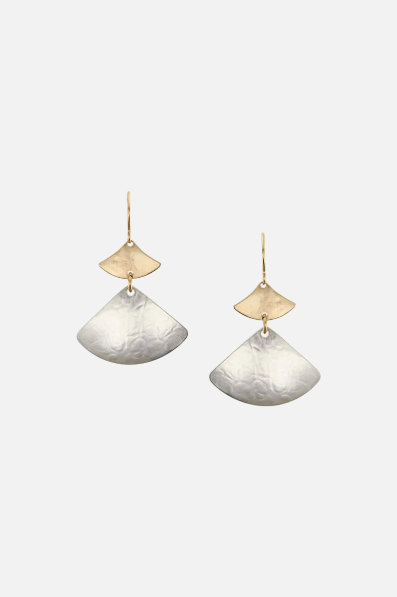 Tiered Fans Earrings - Brass & Silver 