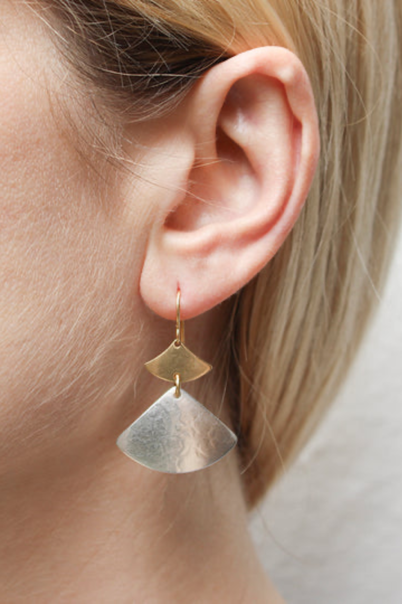 Tiered Fans Earrings - Brass & Silver 
