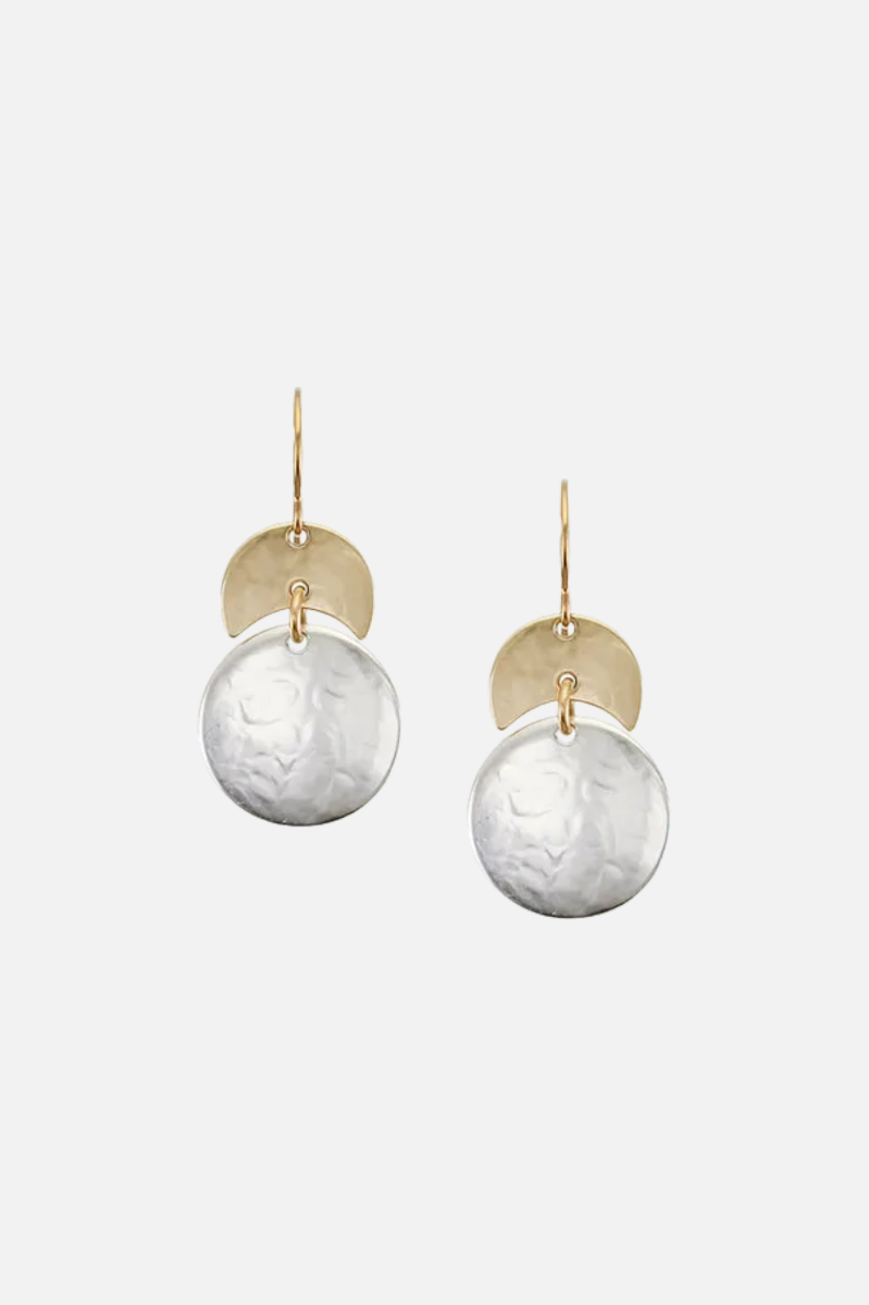 Crescent & Disc Wire Earring - Silver & Brass