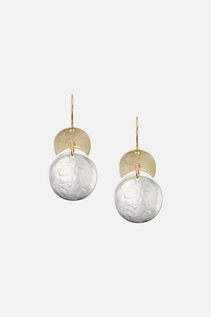 Crescent & Disc Wire Earring - Silver & Brass