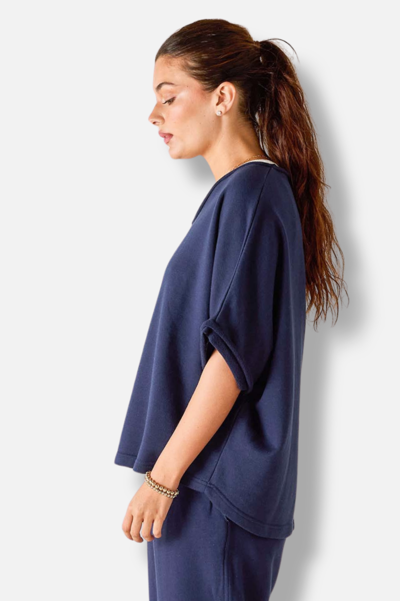 Frenchie V-Neck Sweatshirt - Cadet Blue
