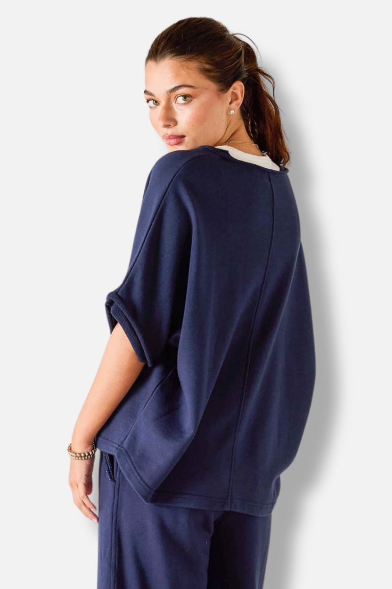 Frenchie V-Neck Sweatshirt - Cadet Blue