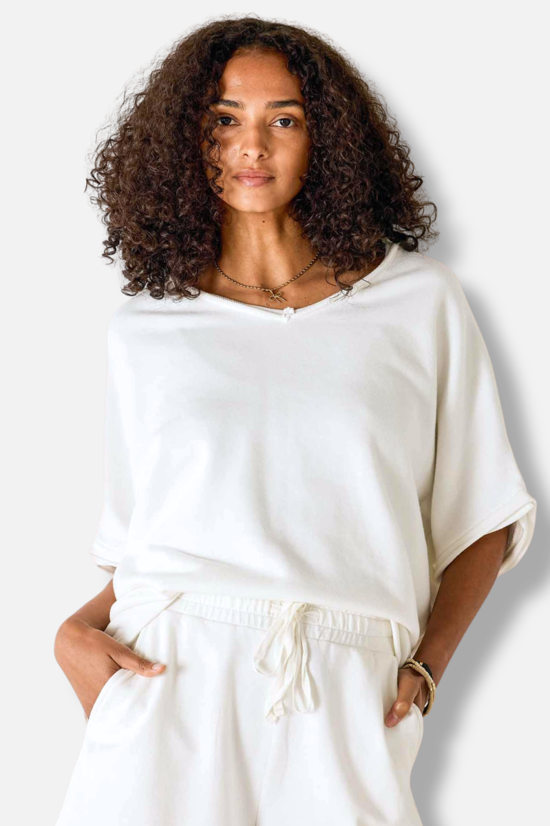 Frenchie V-Neck Sweatshirt - White