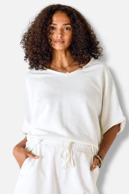 Frenchie V-Neck Sweatshirt - White
