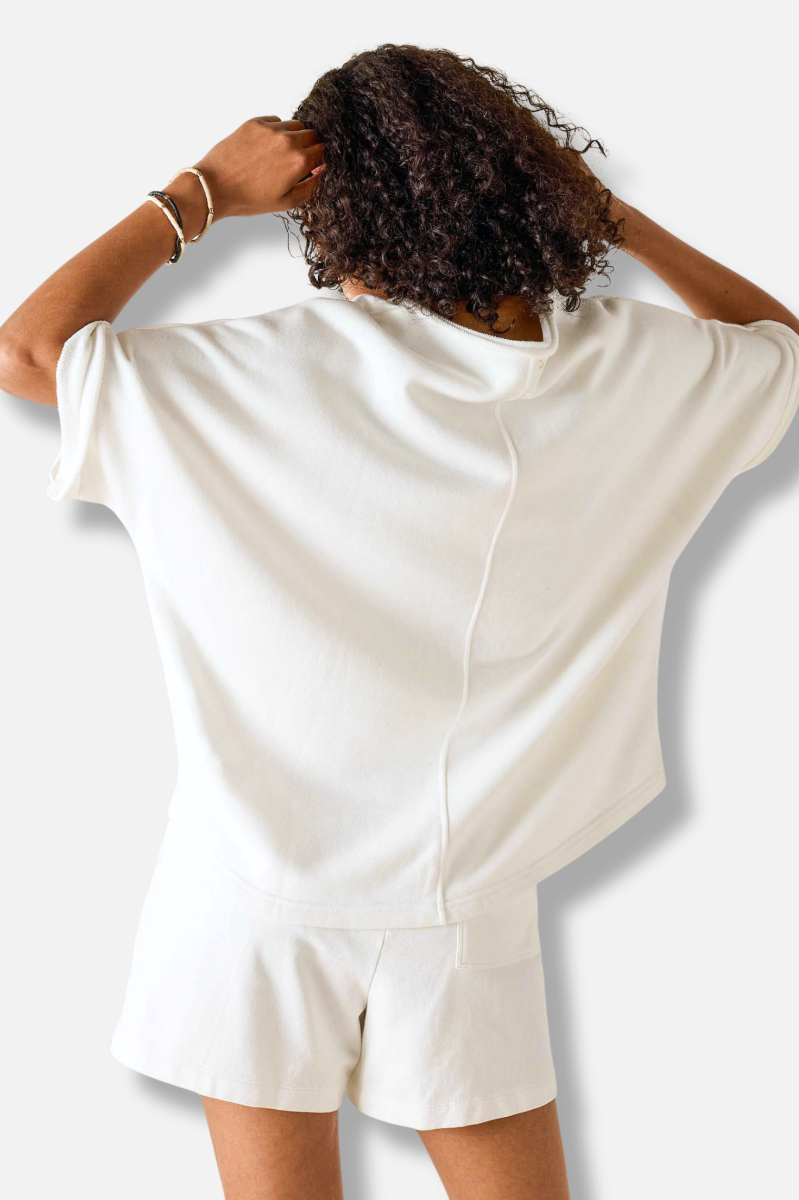 Frenchie V-Neck Sweatshirt - White
