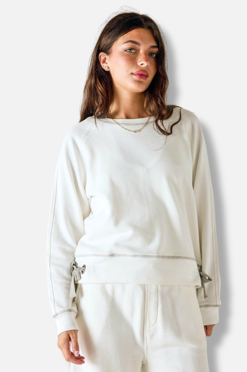 Frenchie Tie Side Crew - White