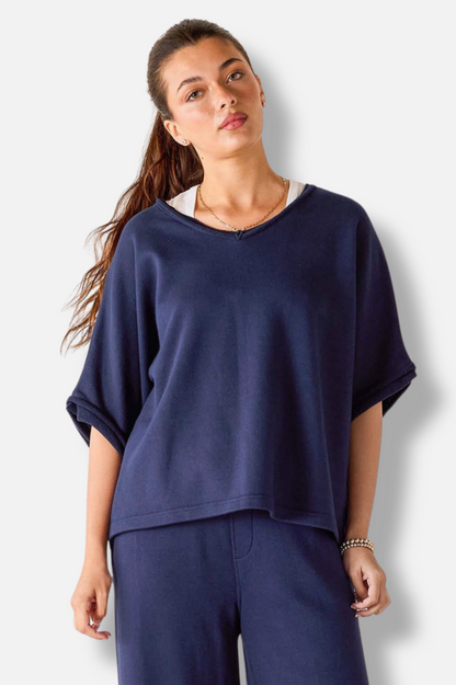Frenchie V-Neck Sweatshirt - Cadet Blue