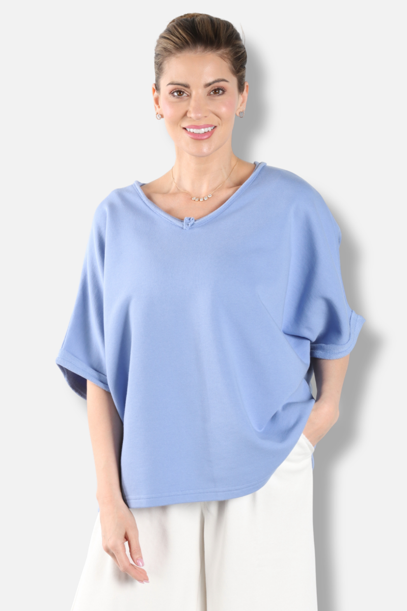 Frenchie V-Neck Sweatshirt - Periwinkle Blue