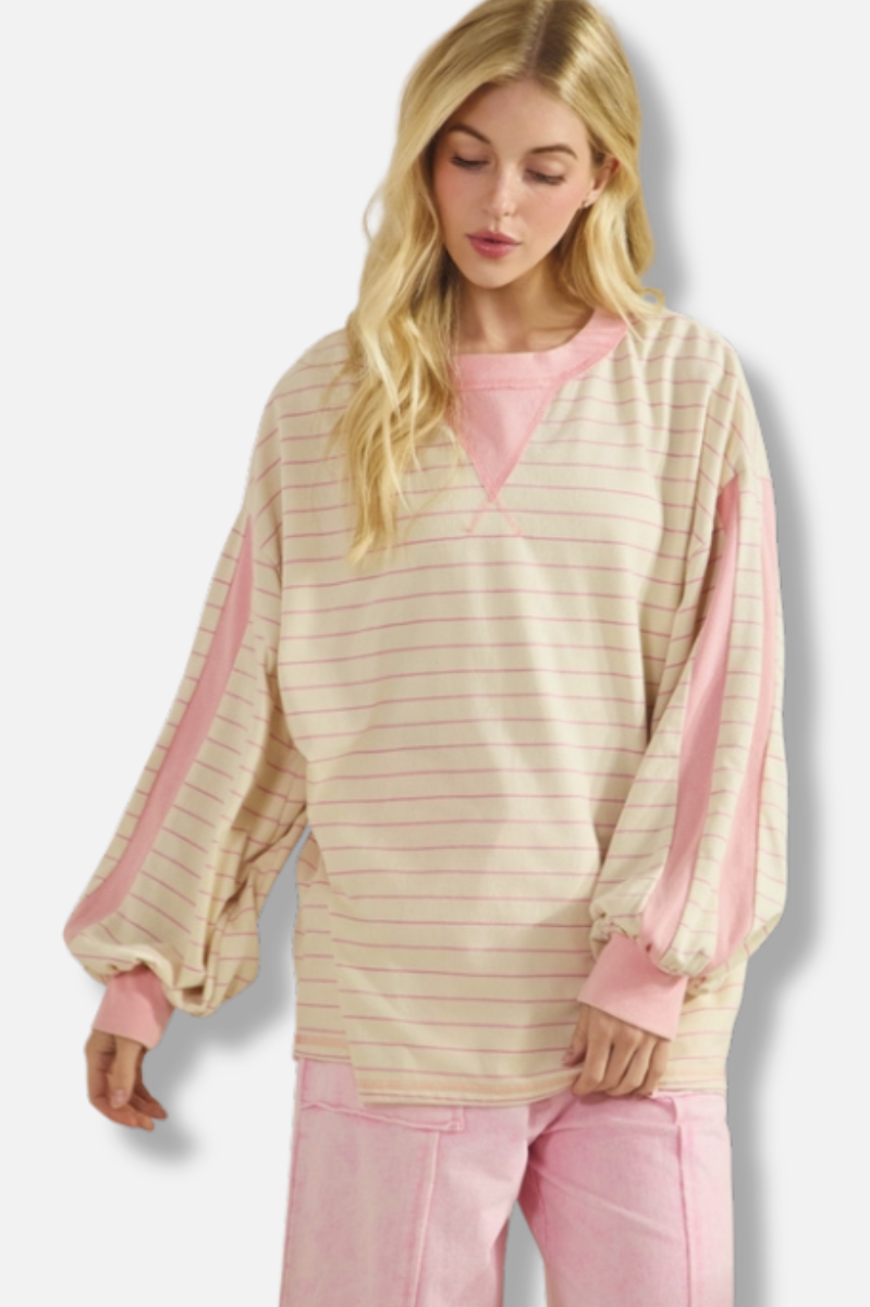Oversized Pullover - Pink Stripe