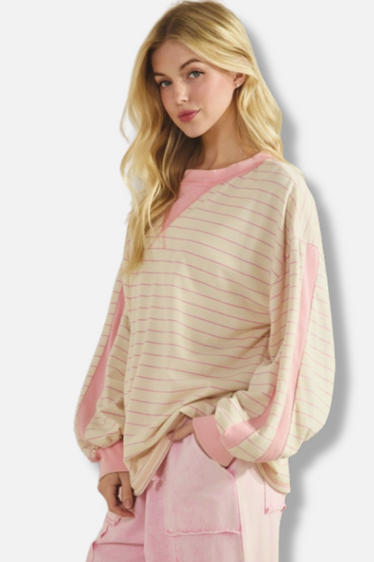 Oversized Pullover - Pink Stripe
