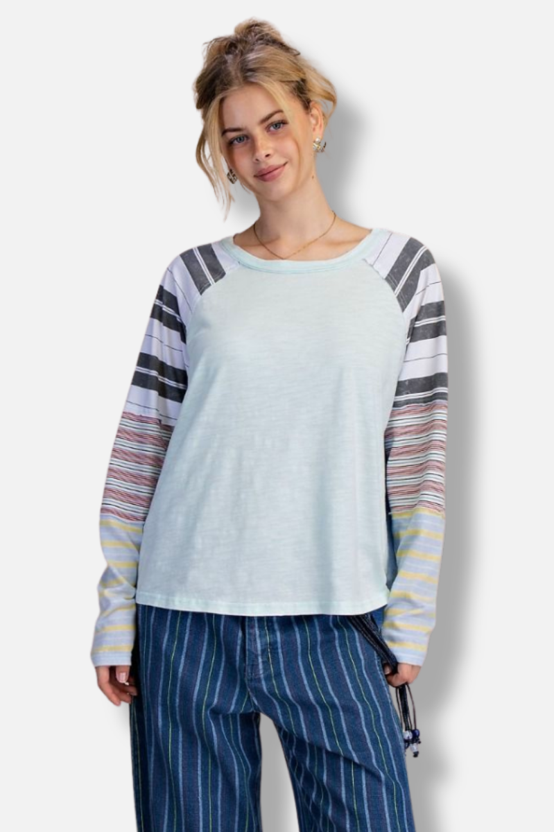 Mixed Stripe Top - Light Blue