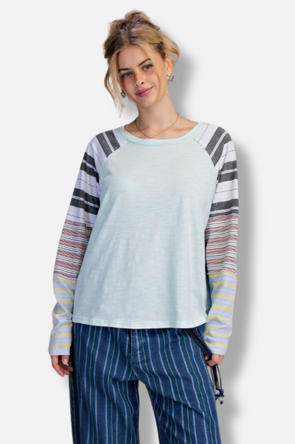 Mixed Stripe Top - Light Blue