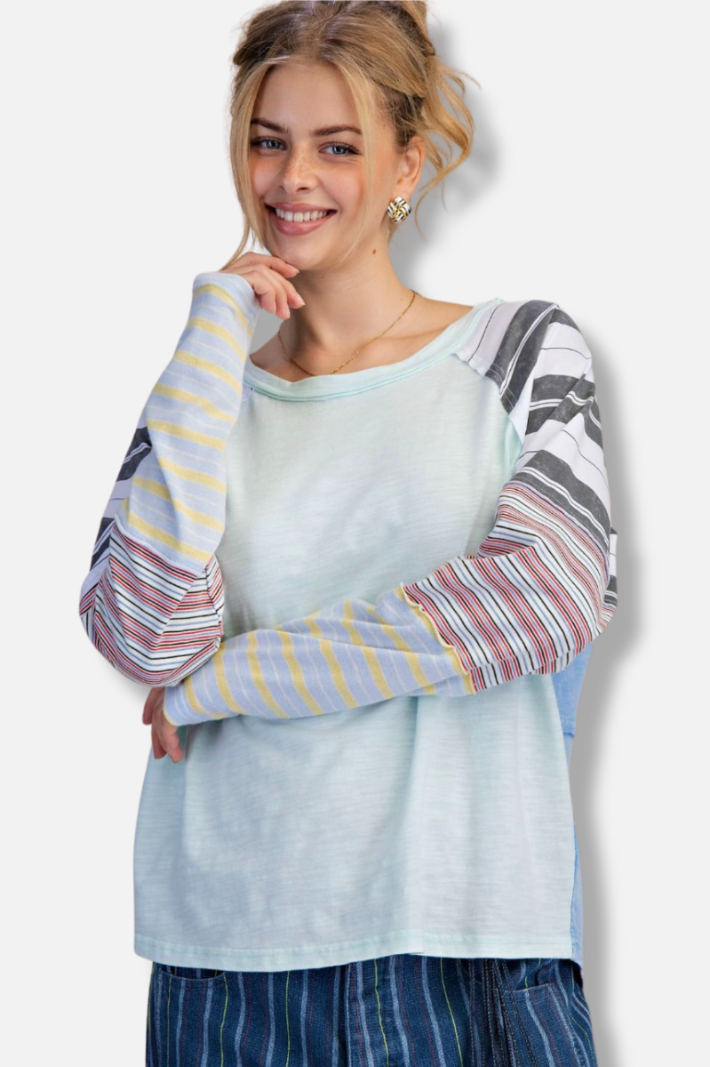Mixed Stripe Top - Light Blue