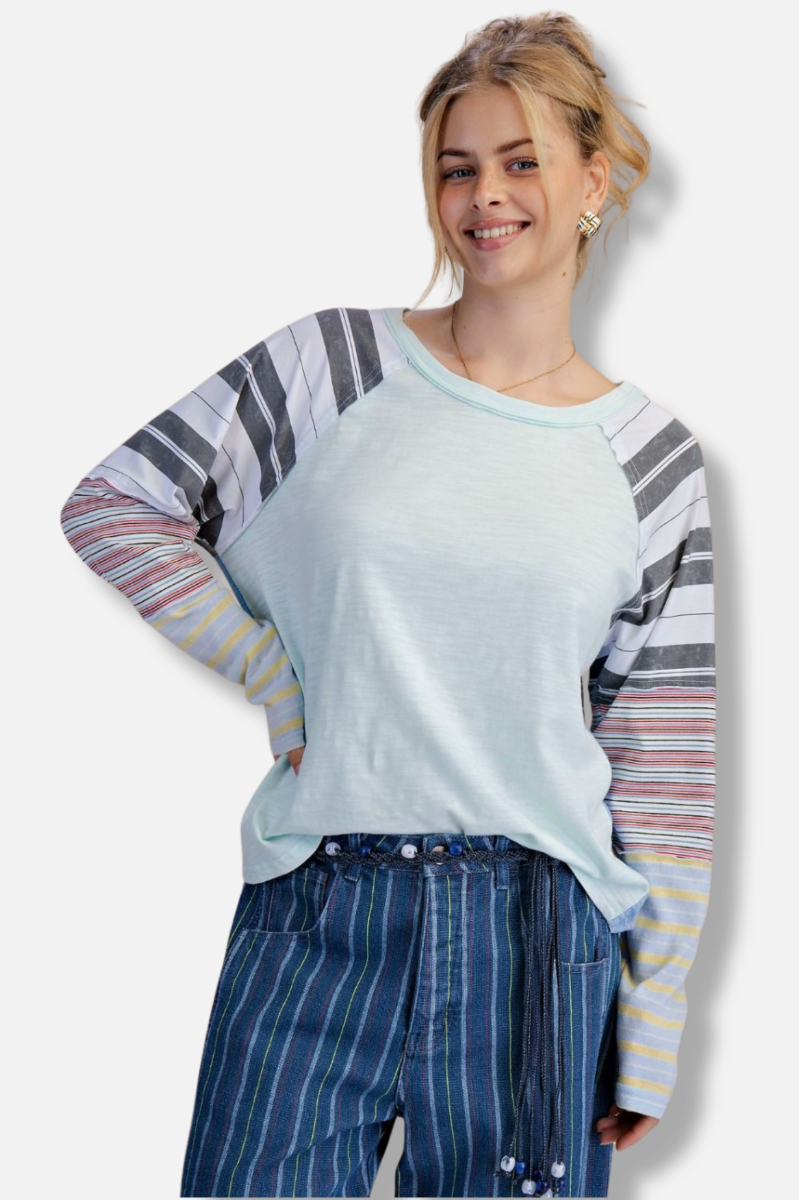Mixed Stripe Top - Light Blue