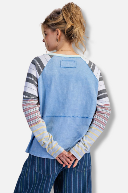 Mixed Stripe Top - Light Blue