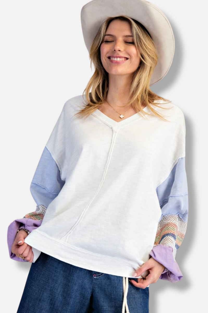 Color Mix Pullover - White