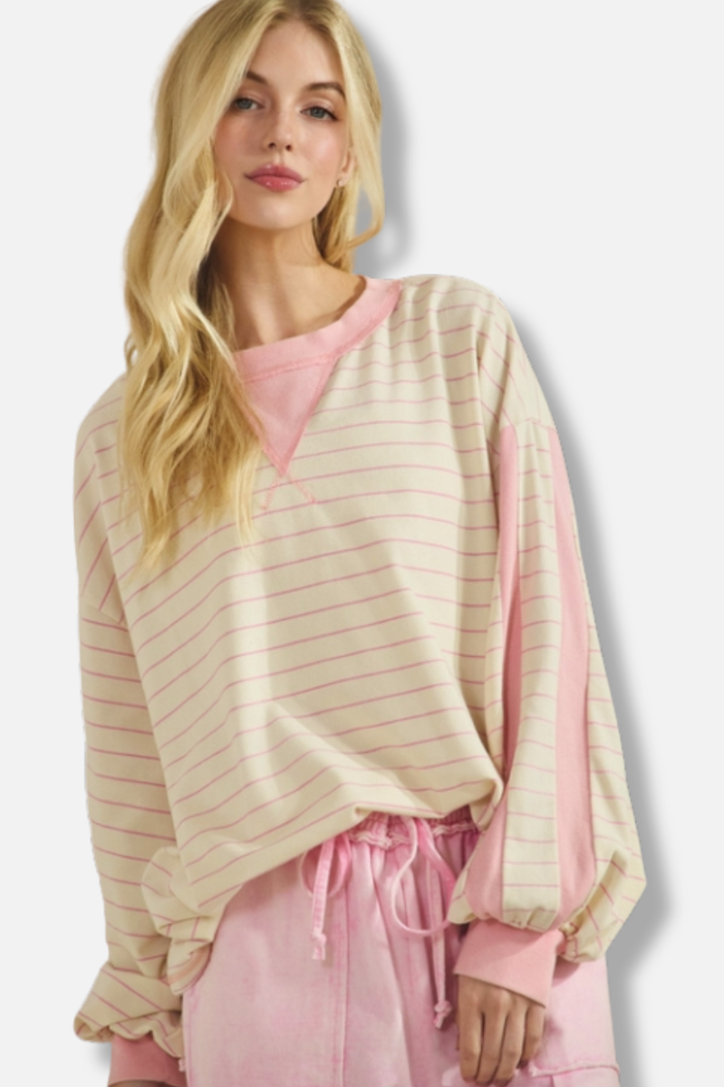 Oversized Pullover - Pink Stripe