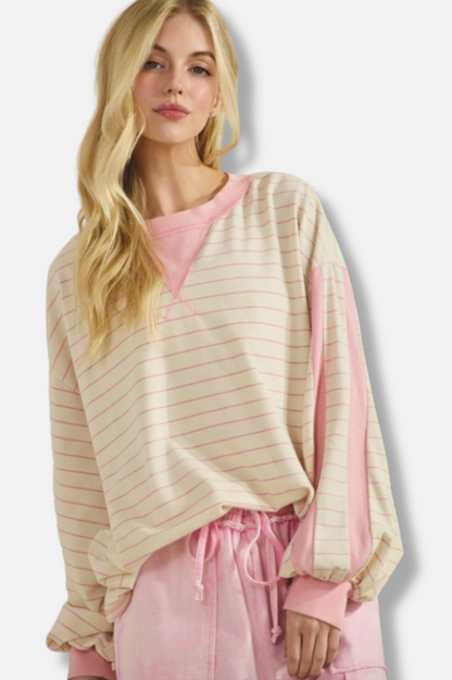 Oversized Pullover - Pink Stripe