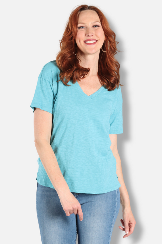 V-Neck Boxy Tee - Aqua Mist