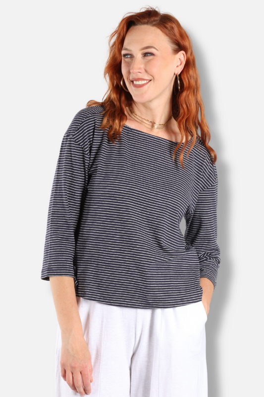 3/4 Sleeve Tee - Navy & White 