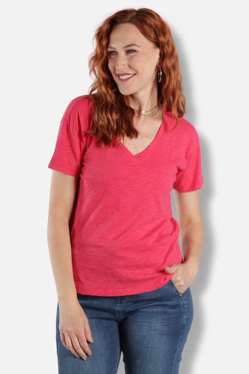 V-Neck Boxy Tee - Fuchsia Flash 
