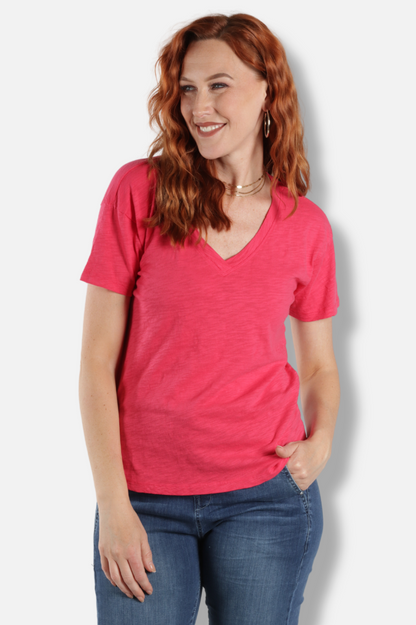 V-Neck Boxy Tee - Fuchsia Flash 