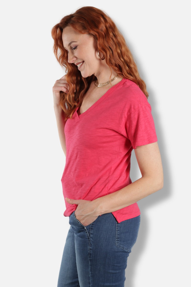 V-Neck Boxy Tee - Fuchsia Flash 