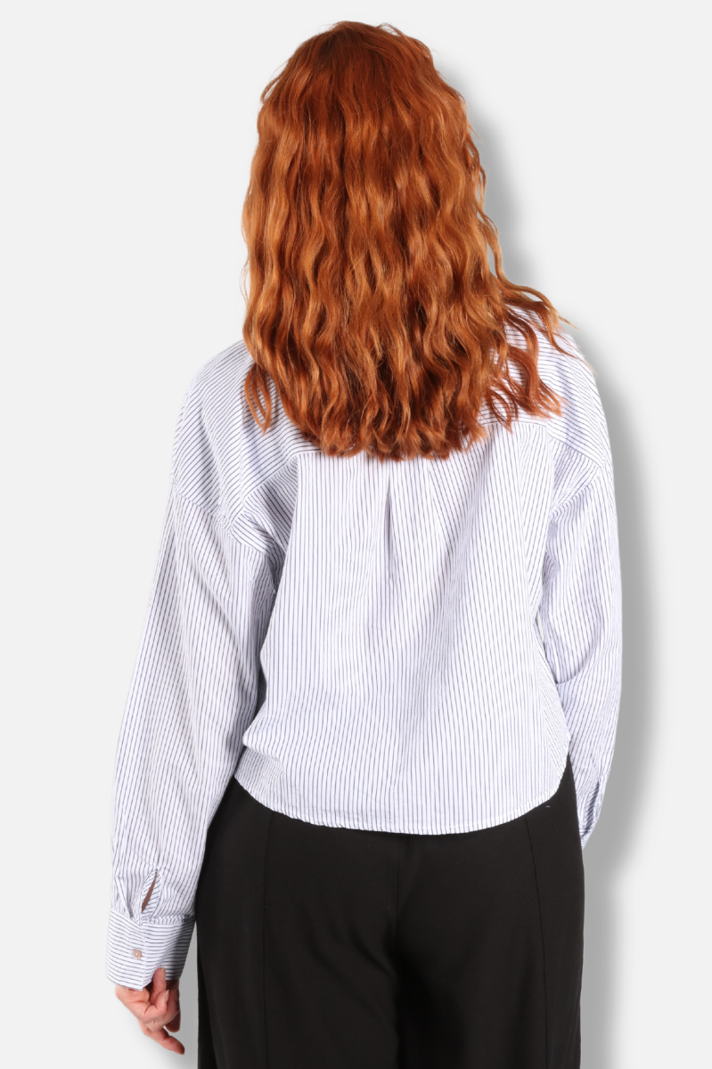 Long Sleeve Crop Shirt - Navy & White 