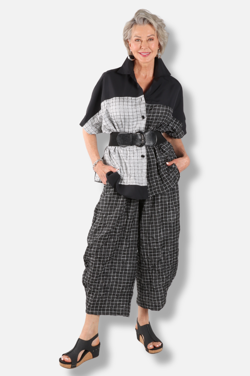 Tab Sleeve Top - Black & White