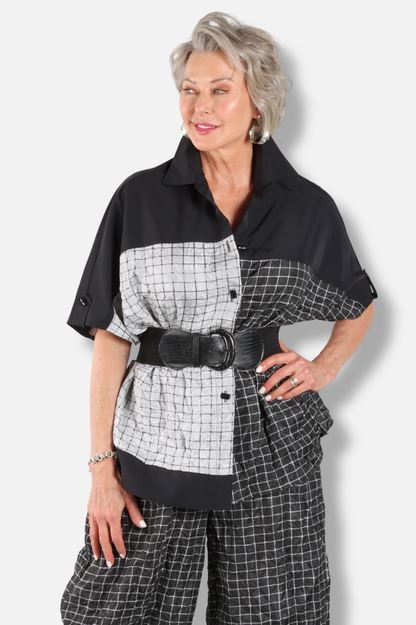 Tab Sleeve Top - Black & White