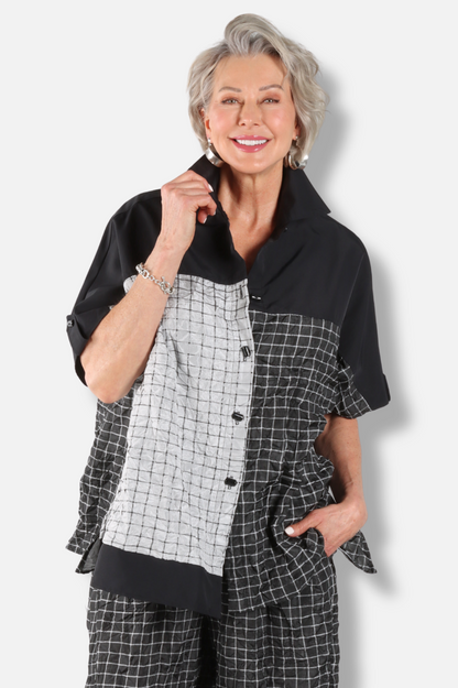 Tab Sleeve Top - Black & White