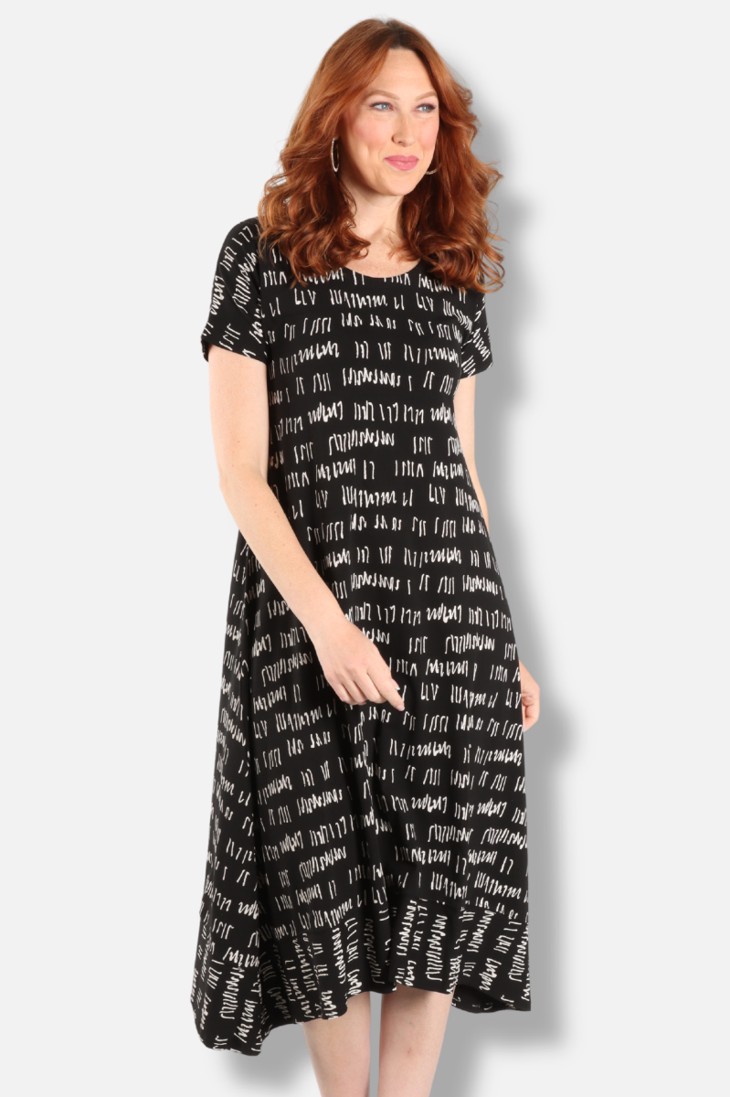 Ayla Dress - Black Script Print