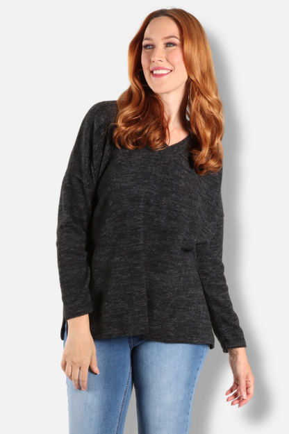 Boxy V-Neck Top - Black