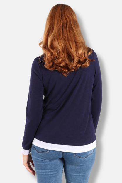 Long Sleeve Contrast Crew - Blue Night 