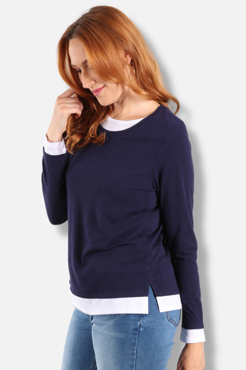 Long Sleeve Contrast Crew - Blue Night 