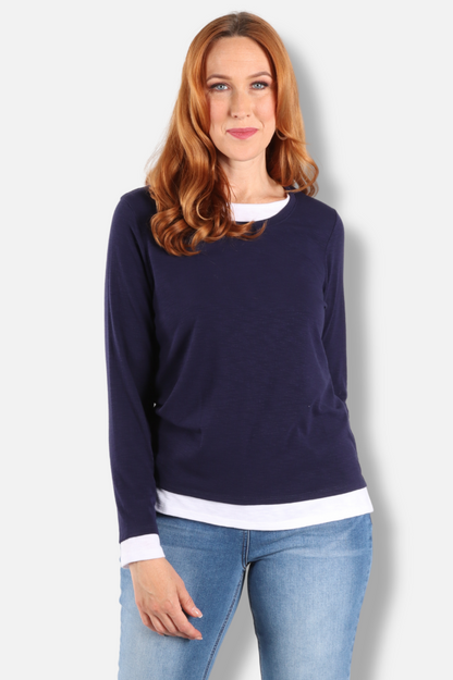 Long Sleeve Contrast Crew - Blue Night 