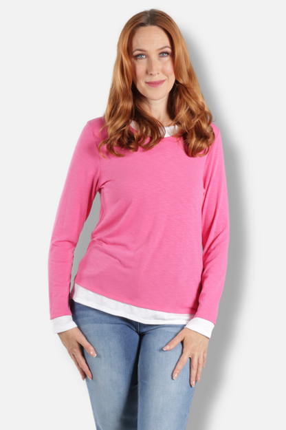 Long Sleeve Contrast Crew - Magenta