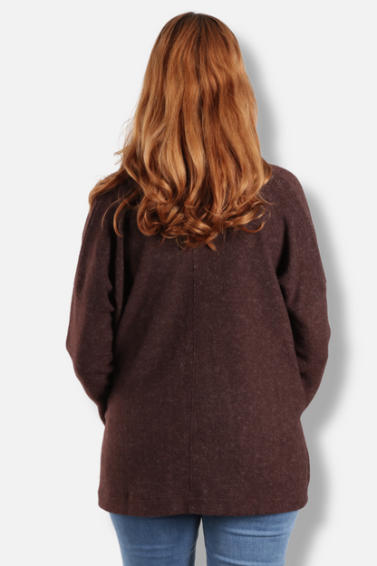 Boxy V-Neck Top - Chocolate
