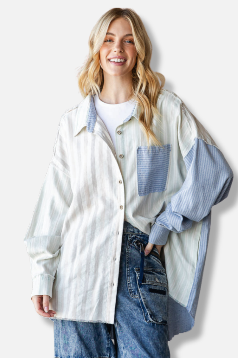 Striped Long Sleeve Shirt - Mint 