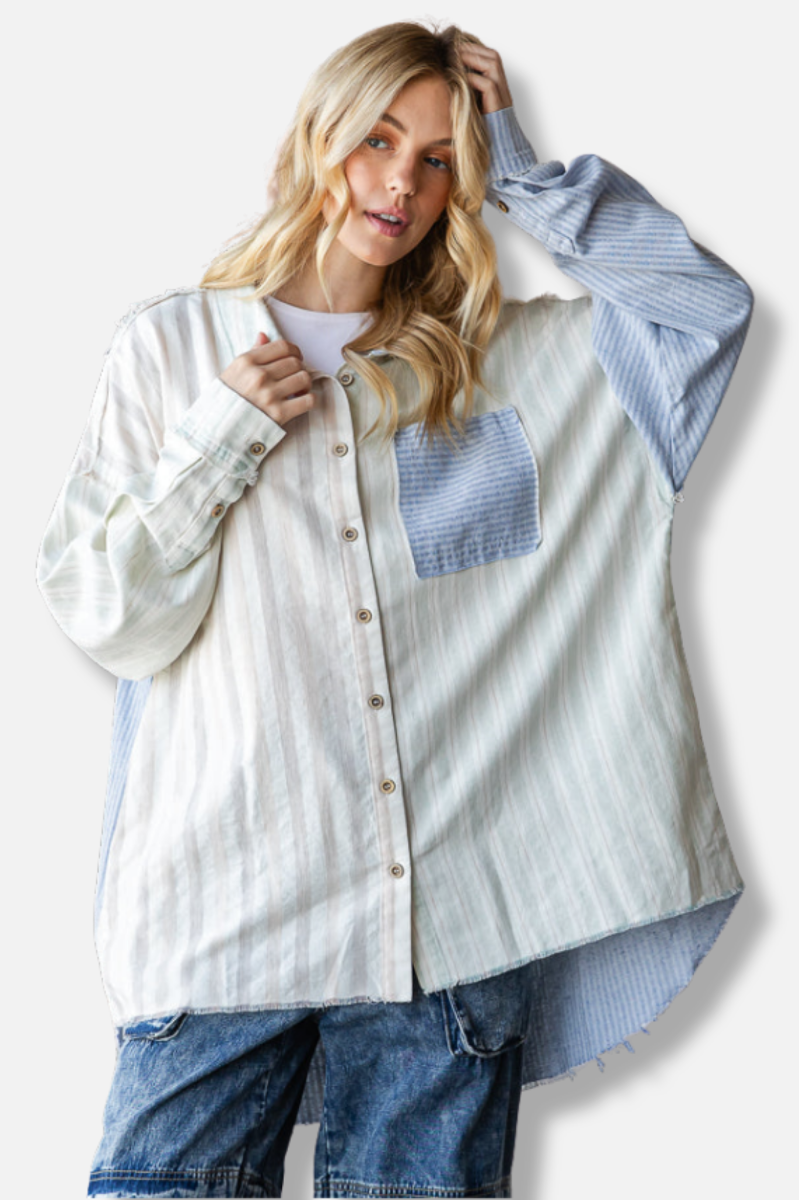 Striped Long Sleeve Shirt - Mint 
