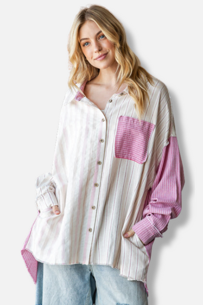 Striped Long Sleeve Shirt - Pink