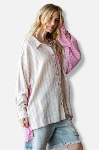 Striped Long Sleeve Shirt - Pink