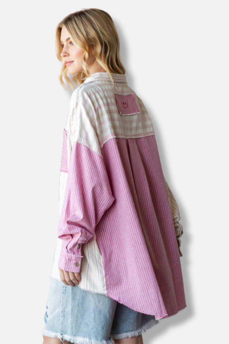 Striped Long Sleeve Shirt - Pink